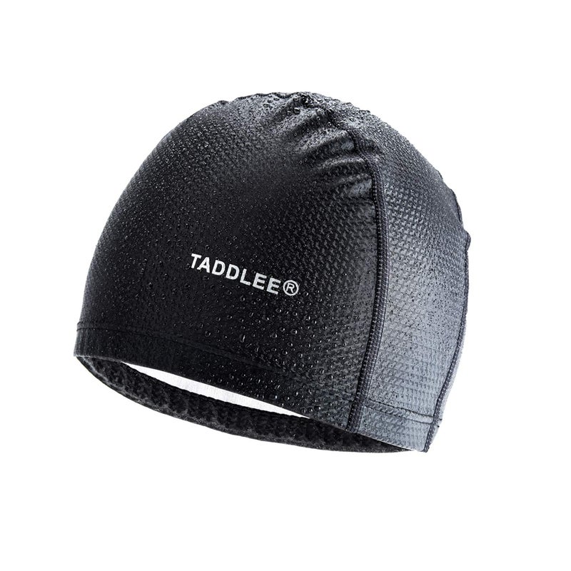 Taddlee Men Swim Cap PU Fabric Silicone Bathing Swimming Hat Pool Waterproof Sports Adult Swim Wear Accessories Large Size Outdoor (Black) - Image 5